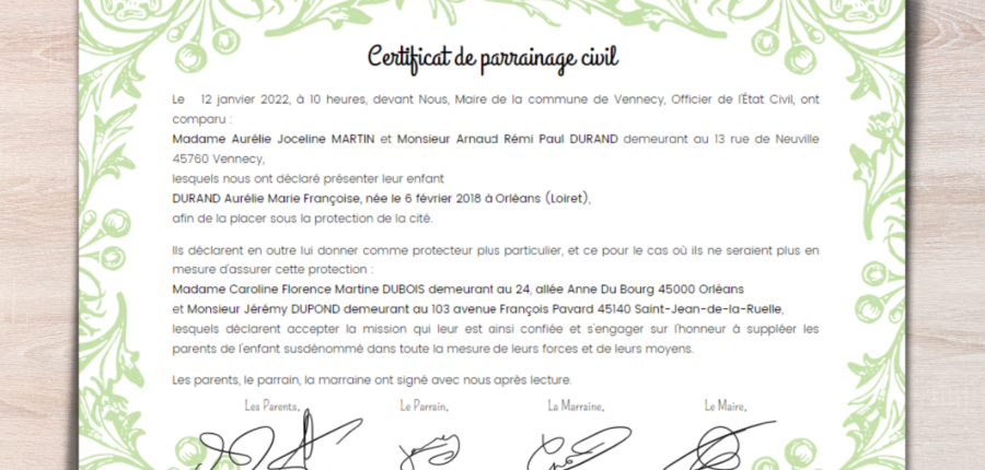 Parrainage civil | Mairie de Vennecy